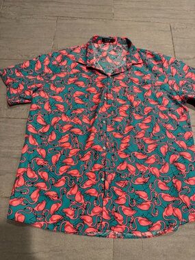 Men's Hawaiian Cruise Flamingo Short Sleeve Button Down Beach Summer Size 2XL